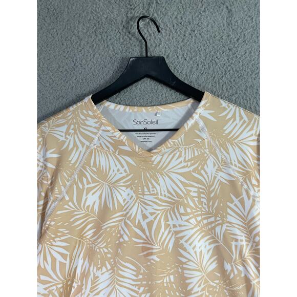 SanSoleil Palm Print UPF 50 Long Sleeve Sun Protection Golf Shirt Beige White XL - Picture 5 of 8